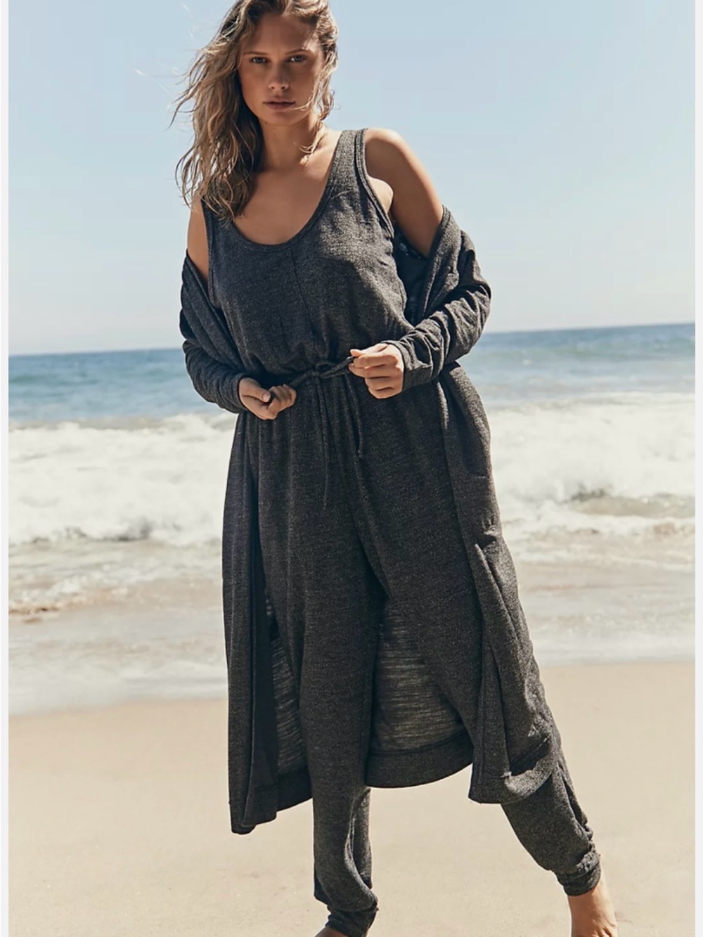Free People FP Beach Bicoastal Set Gray Size S Jumpsuit & Duster Cardigan